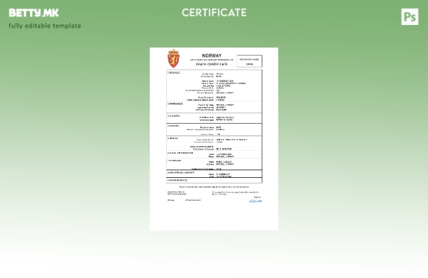 модерен стил Норвешка витална евиденција за смртен шаблон Word и PDF шаблон